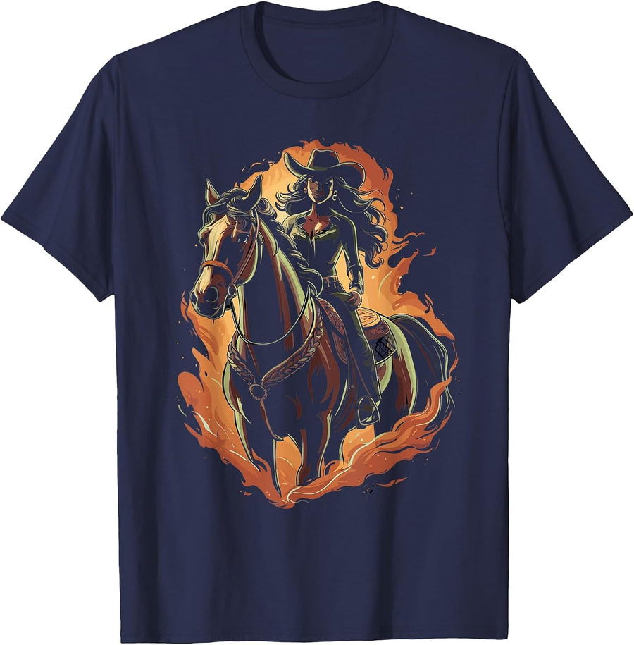 Black Cowgirl Western Rodeo African Black History Texas T-Shirt - Navy Blue