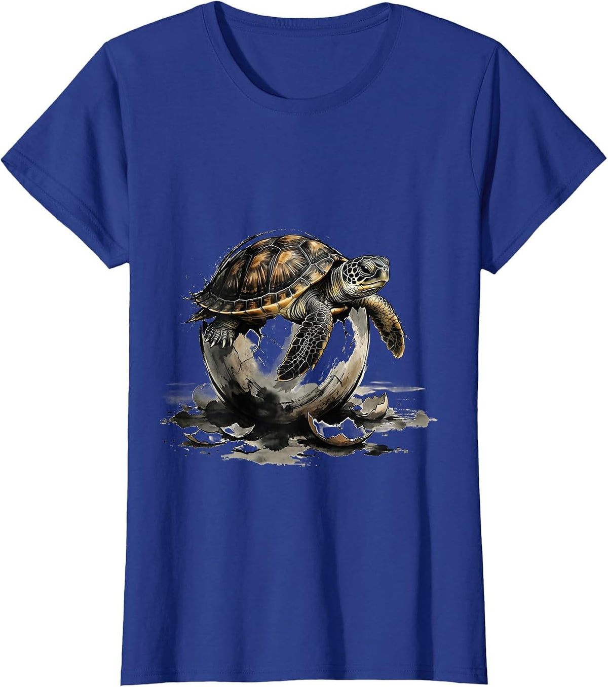 Women's Tiny Turtle Hatching From Sandy Egg Illustration T-Shirt - Royal Blue