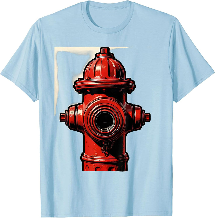 Men's Fire Hydrant Flat Pop Graphic Firefighter Humor T-Shirt - Baby Blue