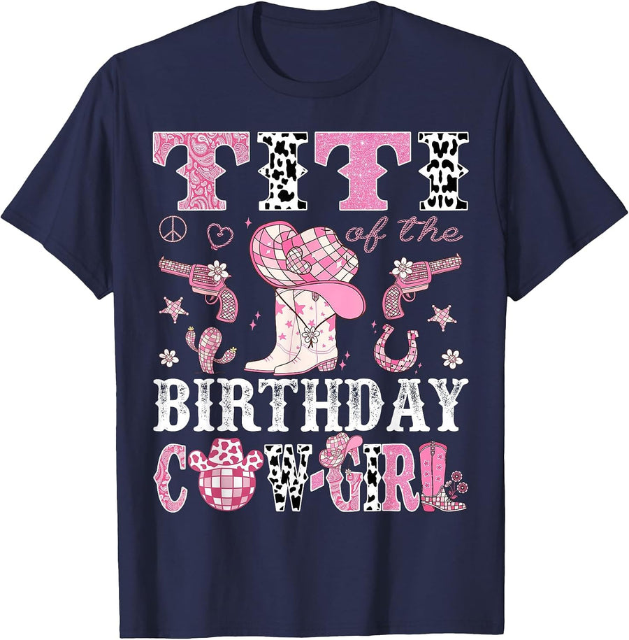 Titi of The Birthday Cow-Girl Pink Disco Rodeo Western T-Shirt - Navy Blue