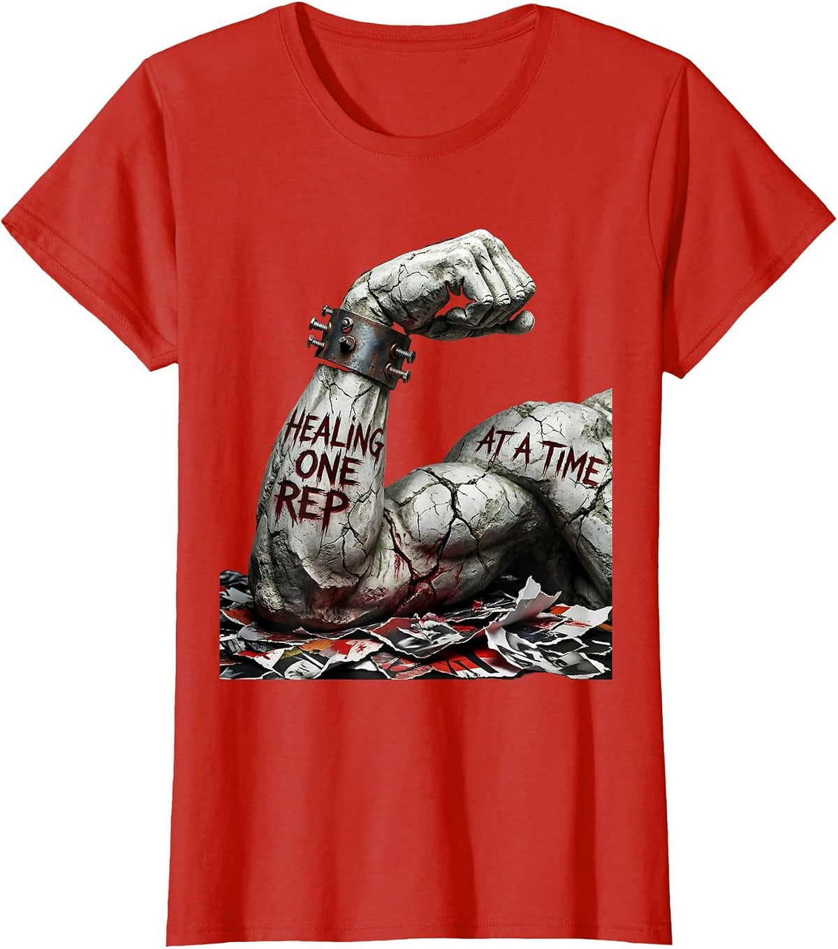 Women's Healing One Rep At A Time Physical Therapy Design T-Shirt - Red