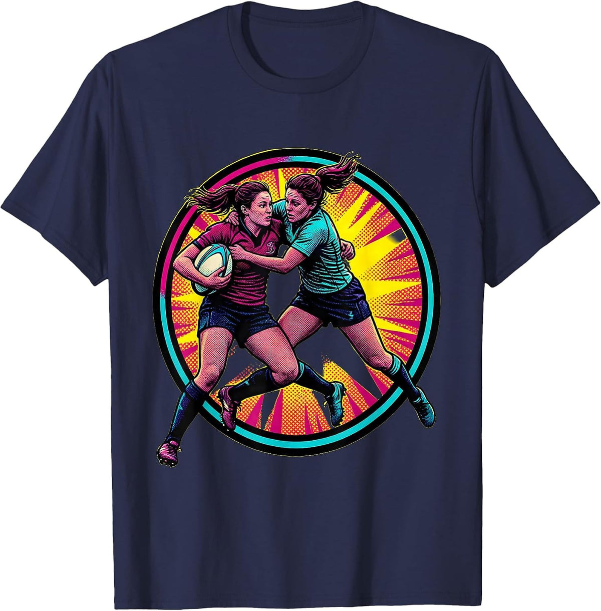 Men's Fierce Rugby Tackler Mid-Air Collision Graphic T-Shirt - Navy Blue