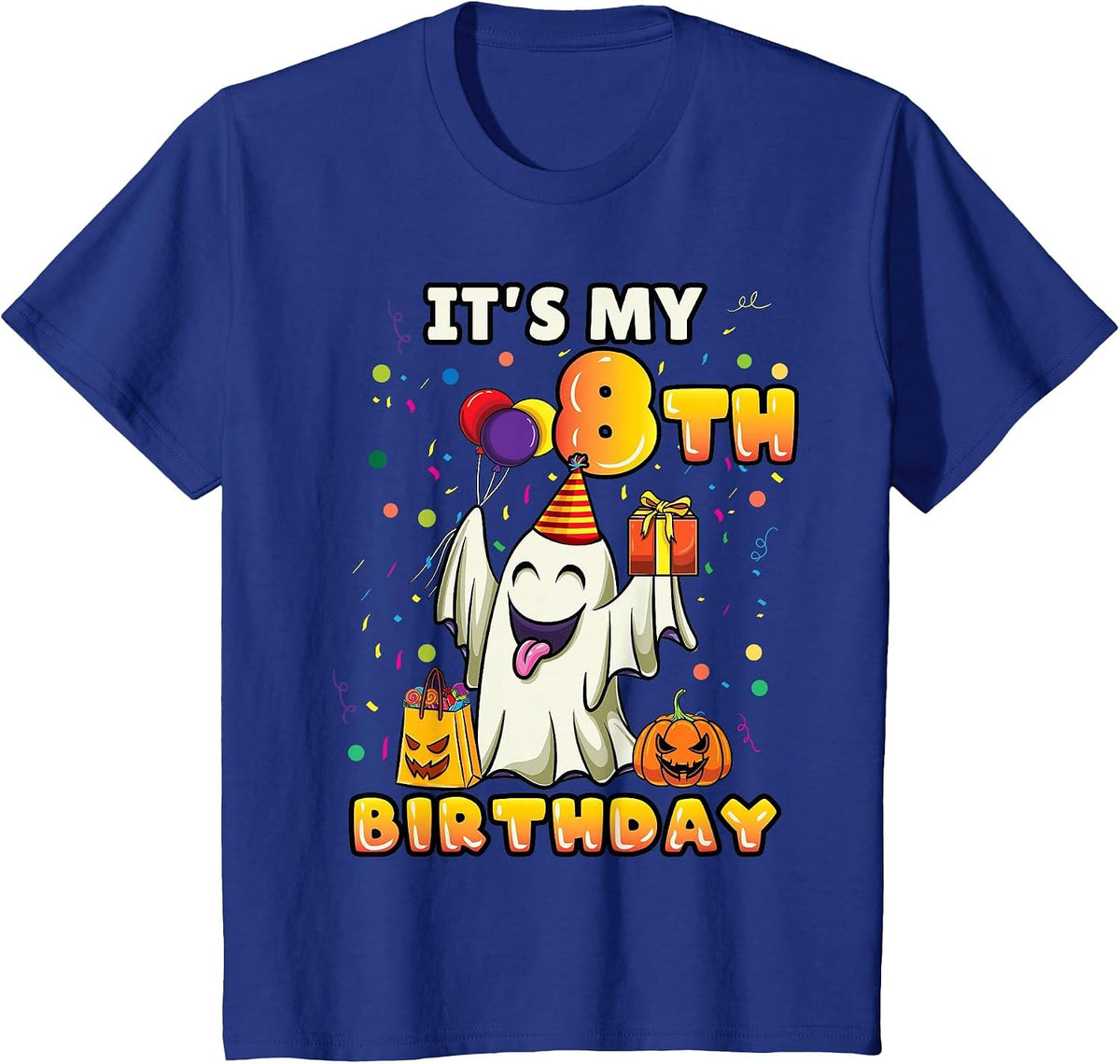Its My 8th Birthday Ghost Halloween Kids T-Shirt - Royal Blue