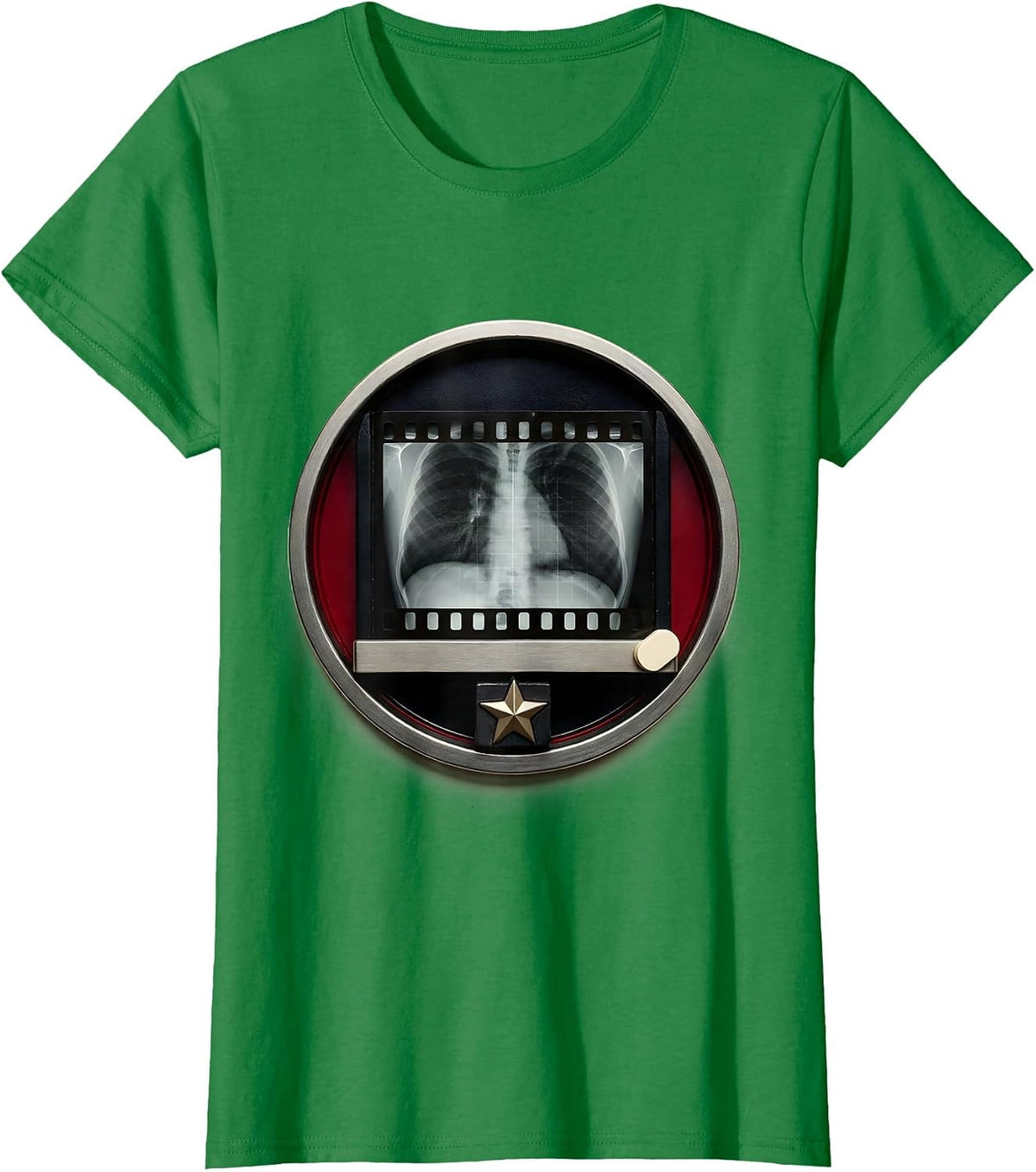 Sealed Badge Wood Type Letterpress Radiology Tech Christmas T-Shirt - Kelly Green