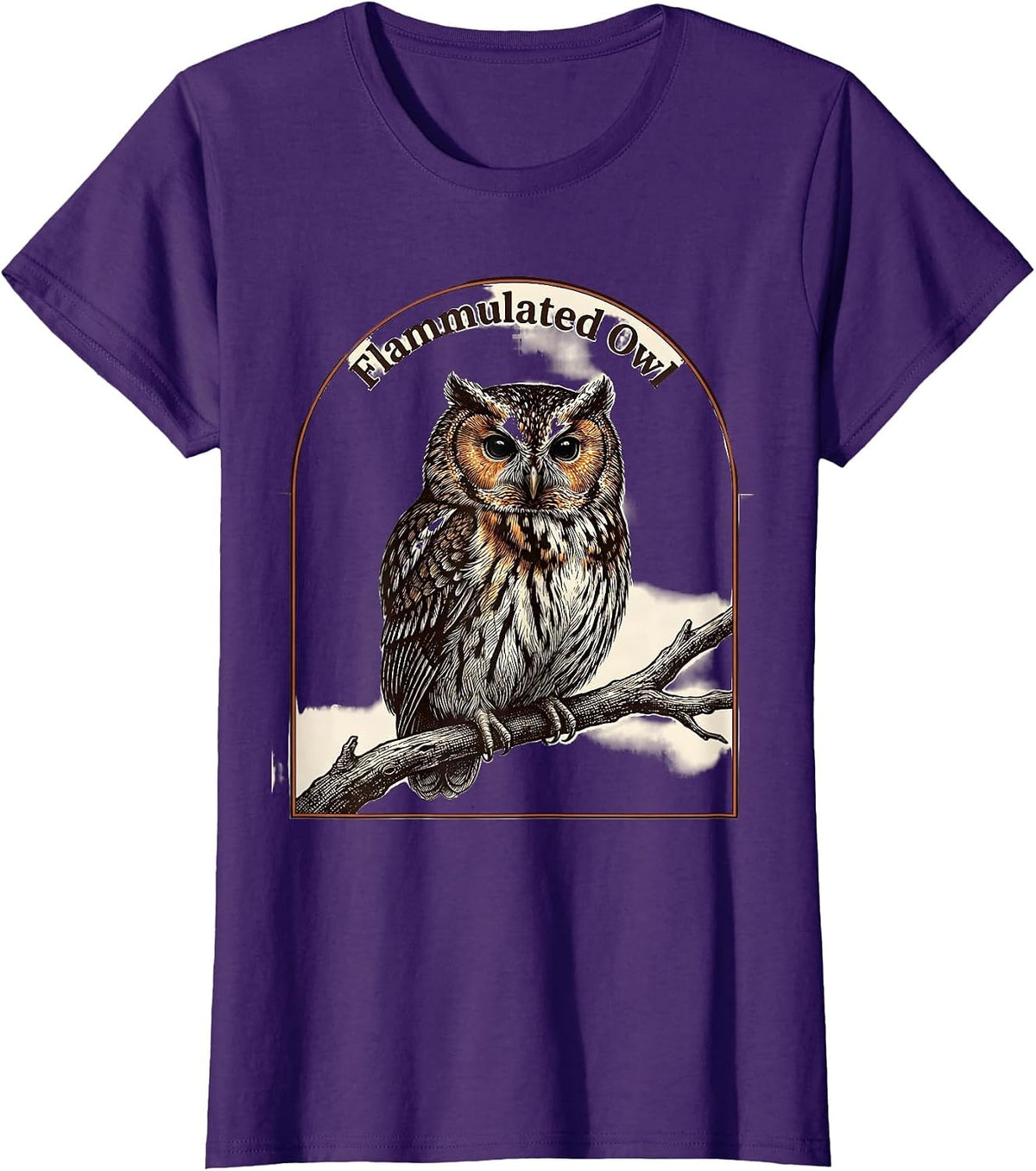Women's Flammulated Owl Crosshatch Etching Bird Lover Nature T-Shirt - Purple