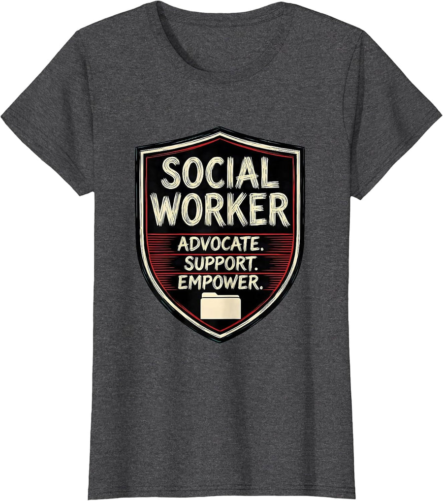 Women's SOCIAL WORKER ADVOCATE. SUPPORT. EMPOWER Professional T-Shirt - Dark Heather Grey