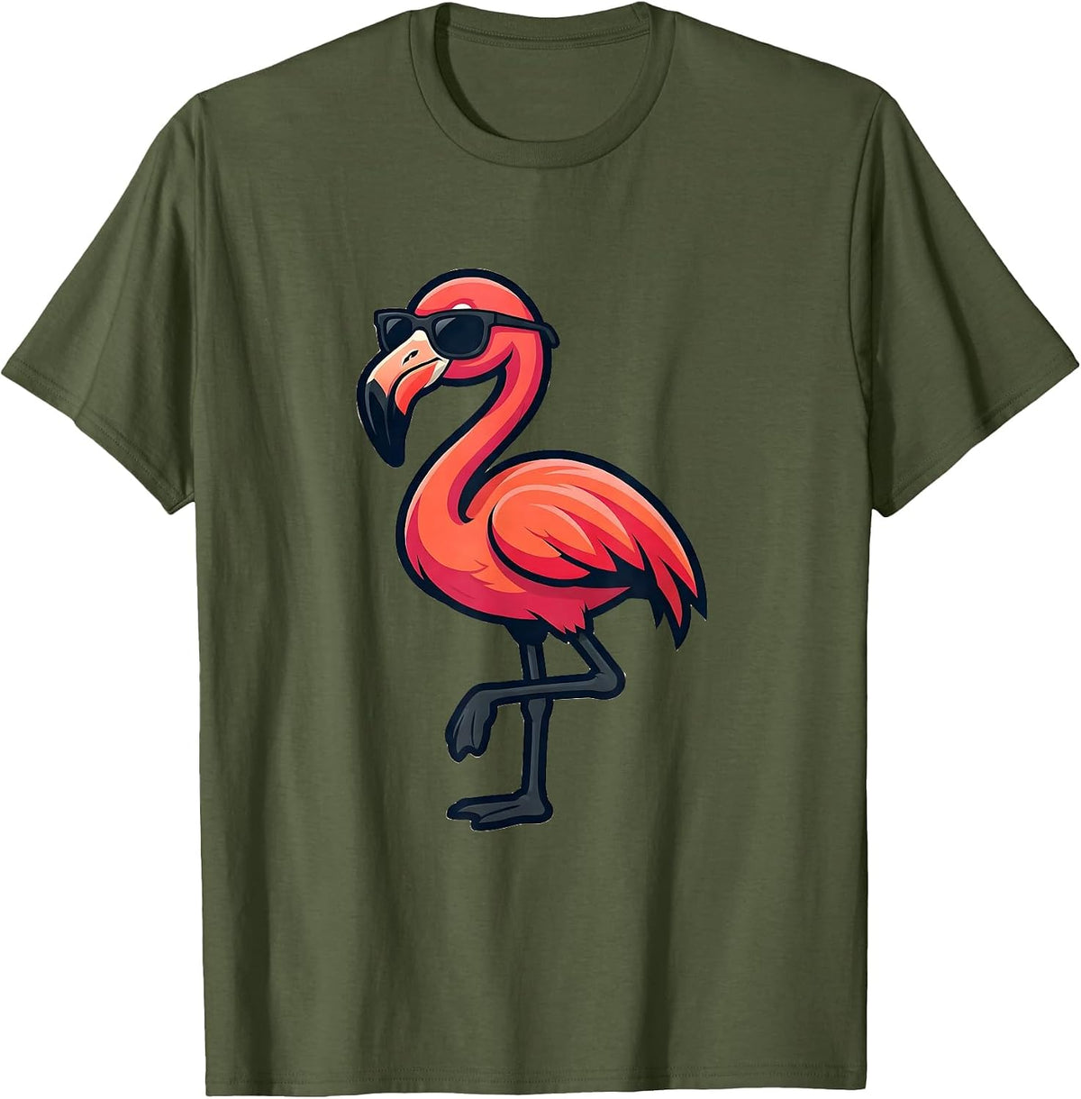 Flamingo Mascot Cool Novelty Bird Lover Gift T-Shirt, Men, Olive Green, X-Large - As Pictured