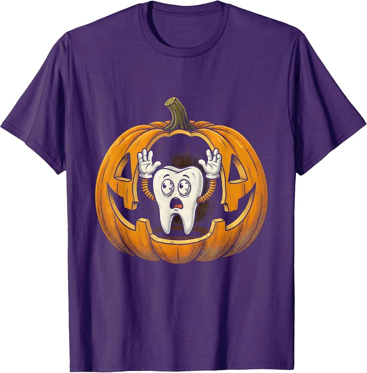Dental Halloween Jack-O-Lantern Tooth Interior T-Shirt - Purple