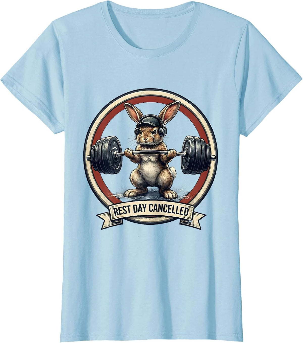 Women's Rest Day Cancelled Funny Gym Cat Weightlifting Meme T-Shirt - Baby Blue
