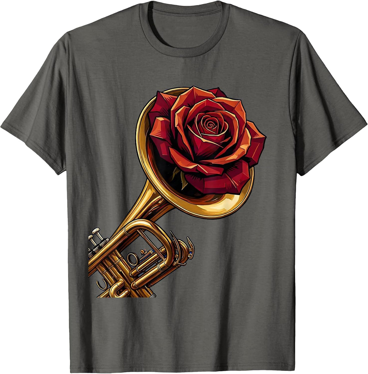 Men's Rose Trumpet Band Mom Music Floral Graphic T-Shirt - Asphalt Grey