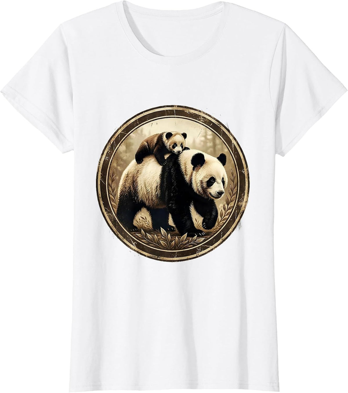 Mama Panda Carrying Cub Cute Wildlife Design T-Shirt - White