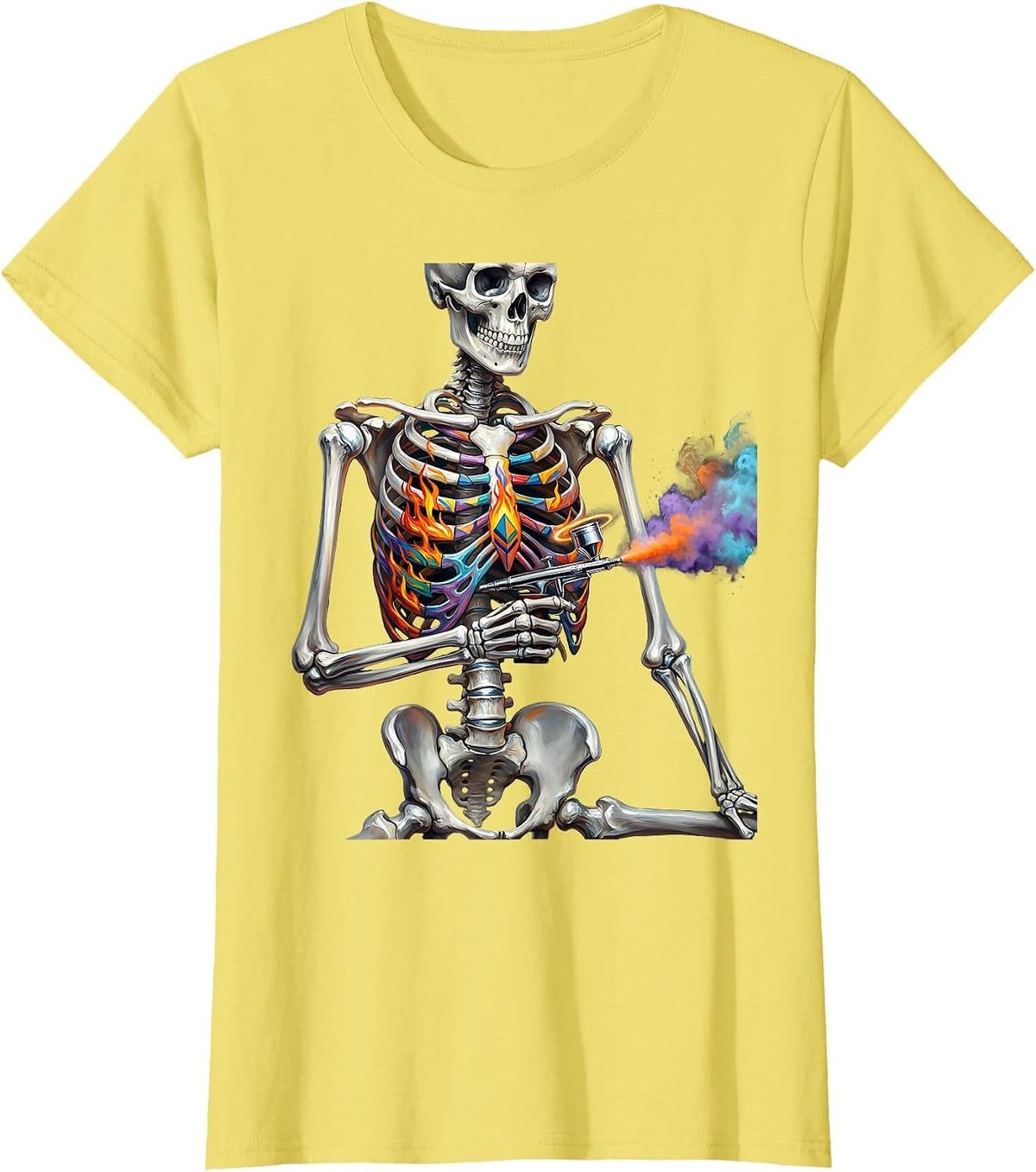 Skeleton Artist Airbrushing Its Own Ribcage T-Shirt - Lemon Yellow