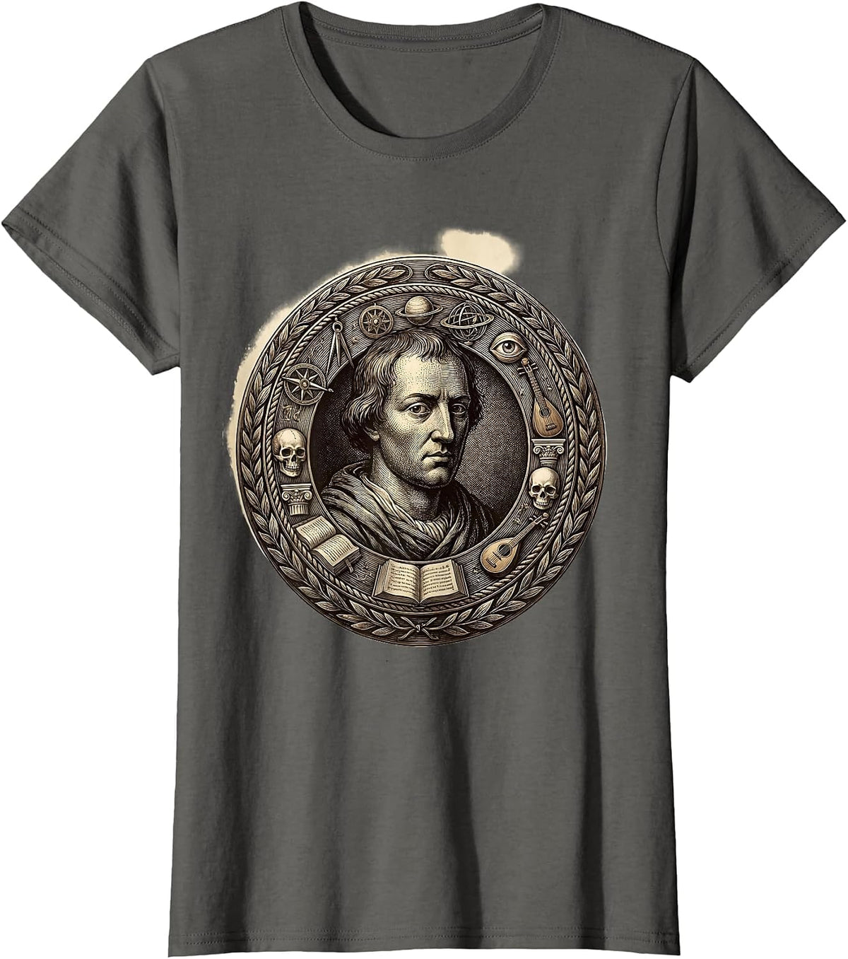 Women's Renaissance Polymath Floating Symbols of Knowledge T-Shirt - Asphalt Grey