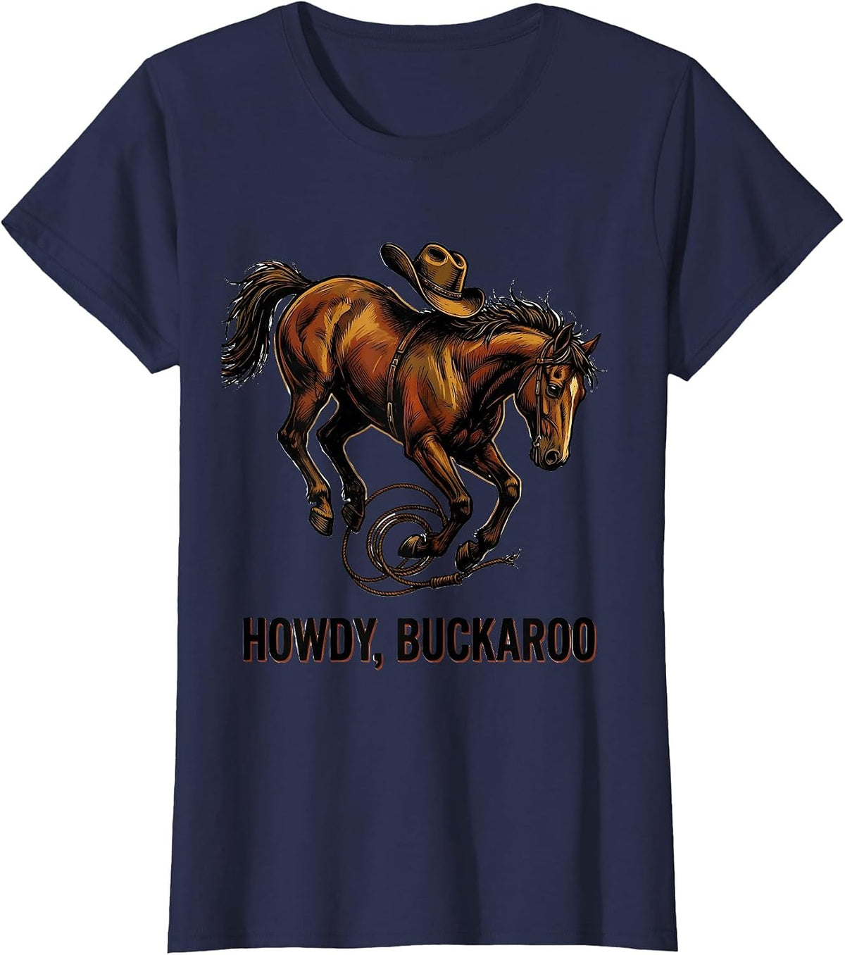 Women's Howdy Buckaroo Funny Western Cowboy Cowgirl Rodeo Pride T-Shirt - Navy Blue