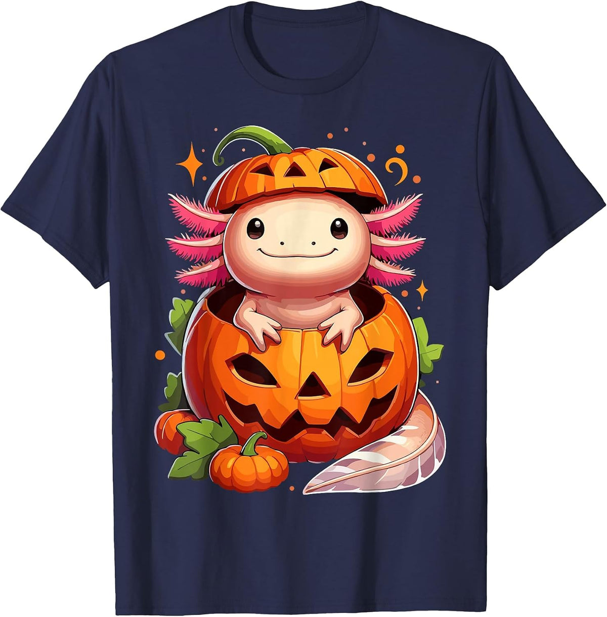 Halloween Axolotl Pumpkin T-Shirt - Navy Blue