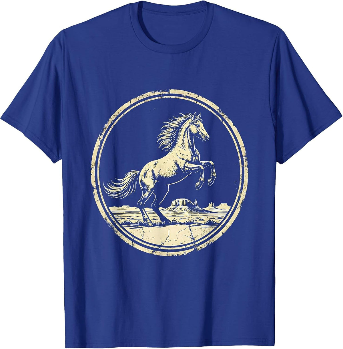 Men's Rearing Horse Desert Mesa Western Graphic T-Shirt - Royal Blue