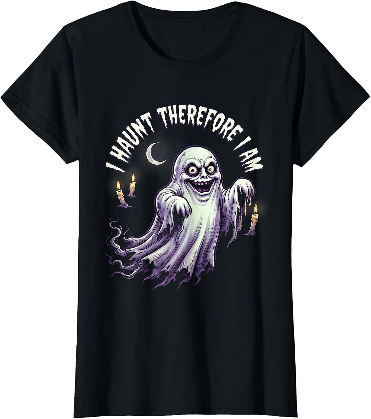 I Haunt Therefore I Am Ghost Philosophy Design T-Shirt - Black