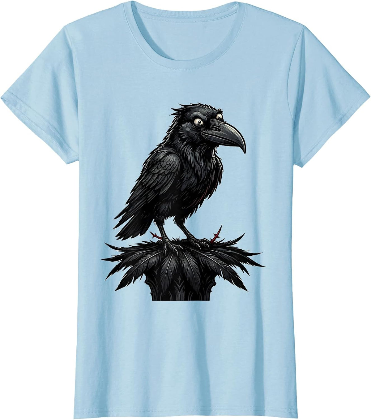 Women's Black Crow Raven Gothic Cartoon Nature Lover T-Shirt - Baby Blue