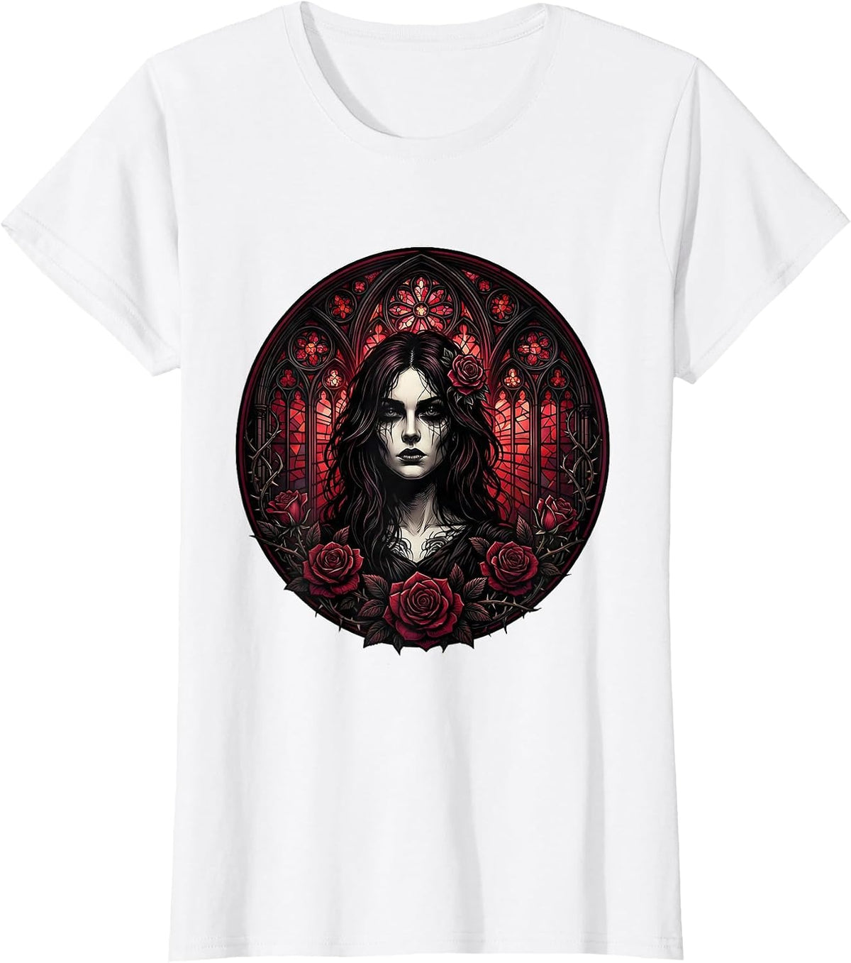 Goth Woman Stained Glass Window Illustration T-Shirt - White