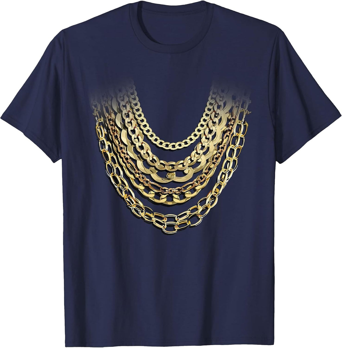 Golden Chains Funny Hip Hop Fan and Gold Lover Gift T-Shirt - Navy Blue