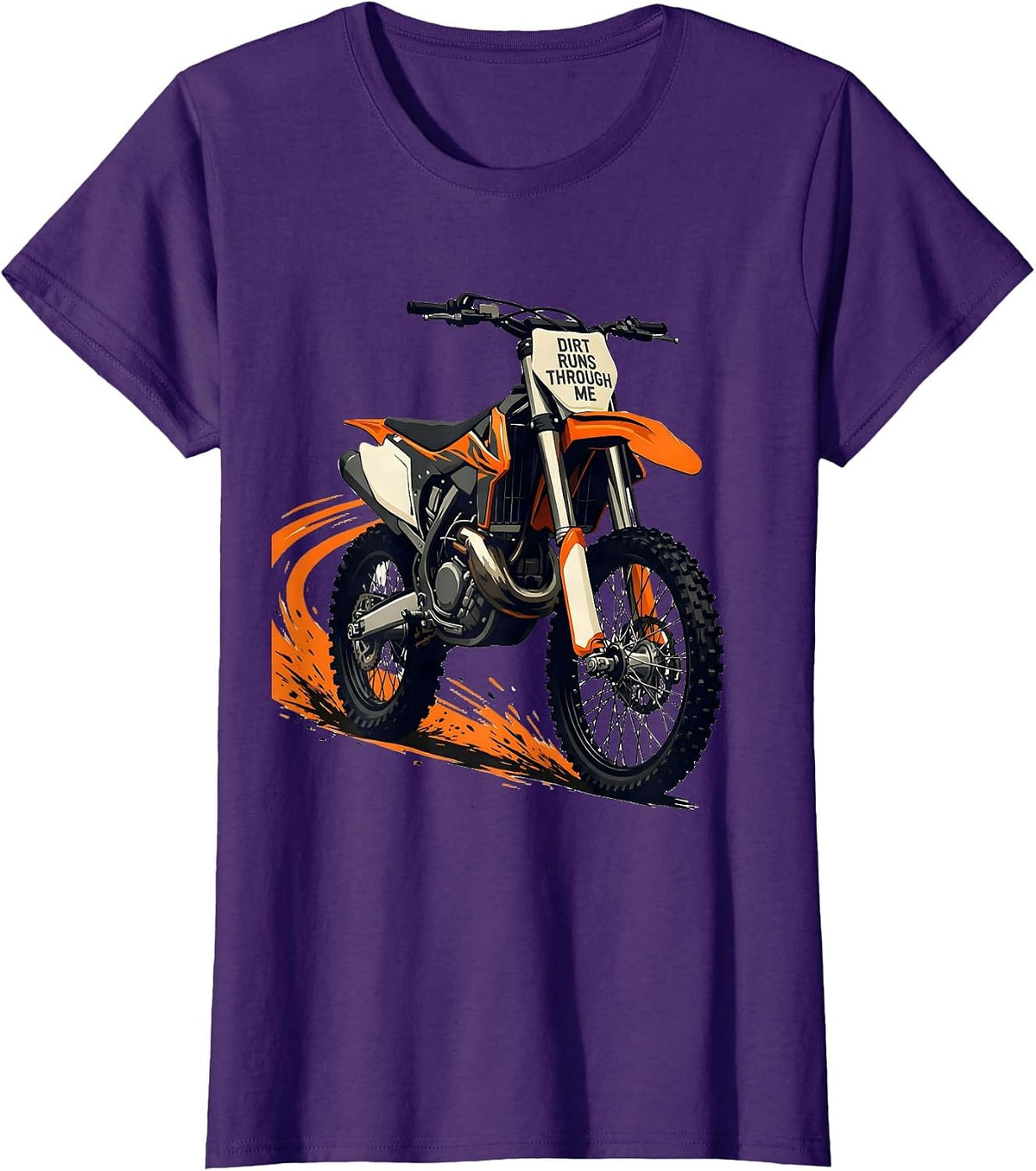 Women's Dirt Runs Through Me Rugged Motocross Bike Rider T-Shirt - Purple