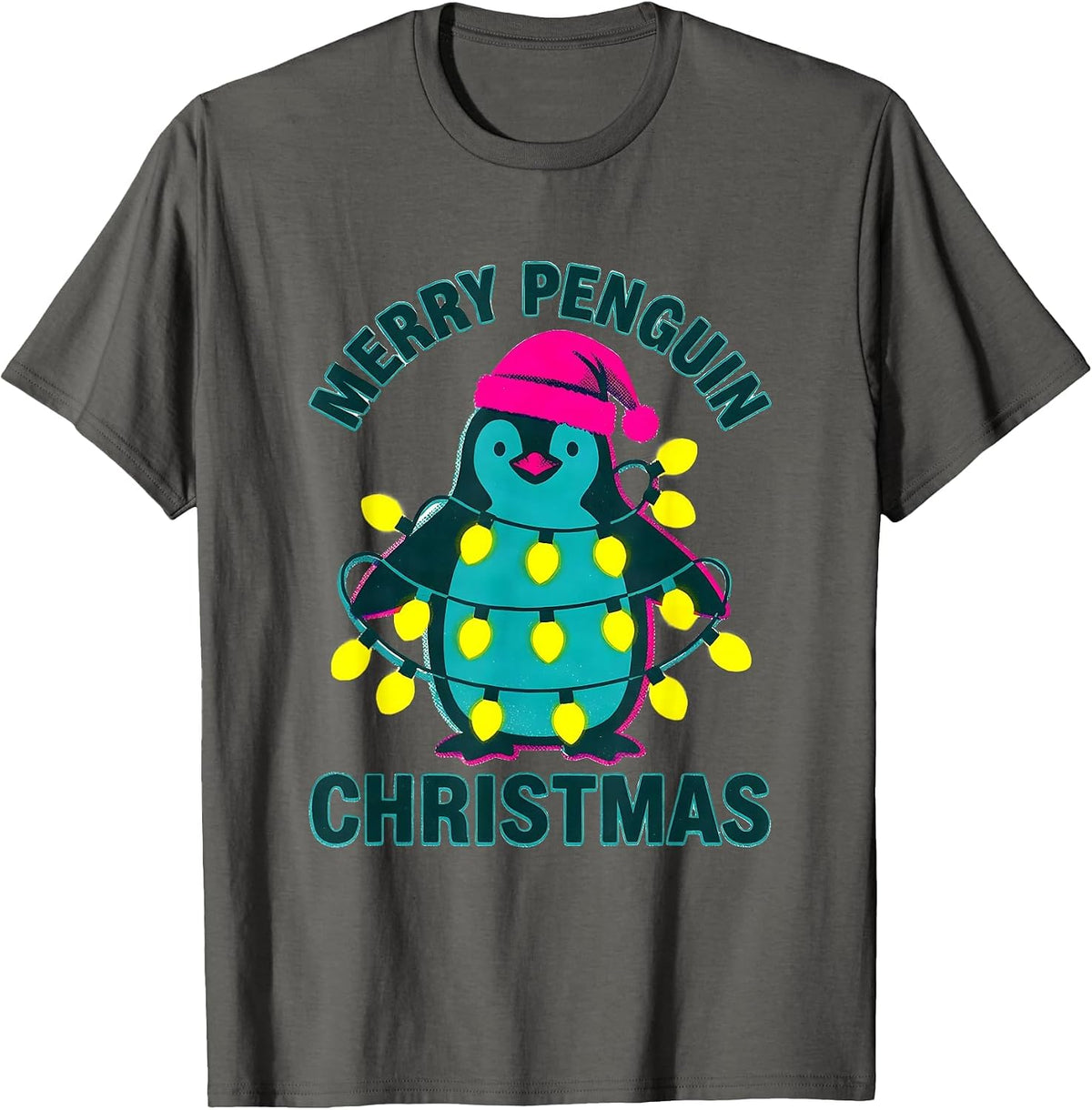 Men's Merry Penguin Christmas Funny Animal Lover Ugly Sweater T-Shirt - Asphalt Grey
