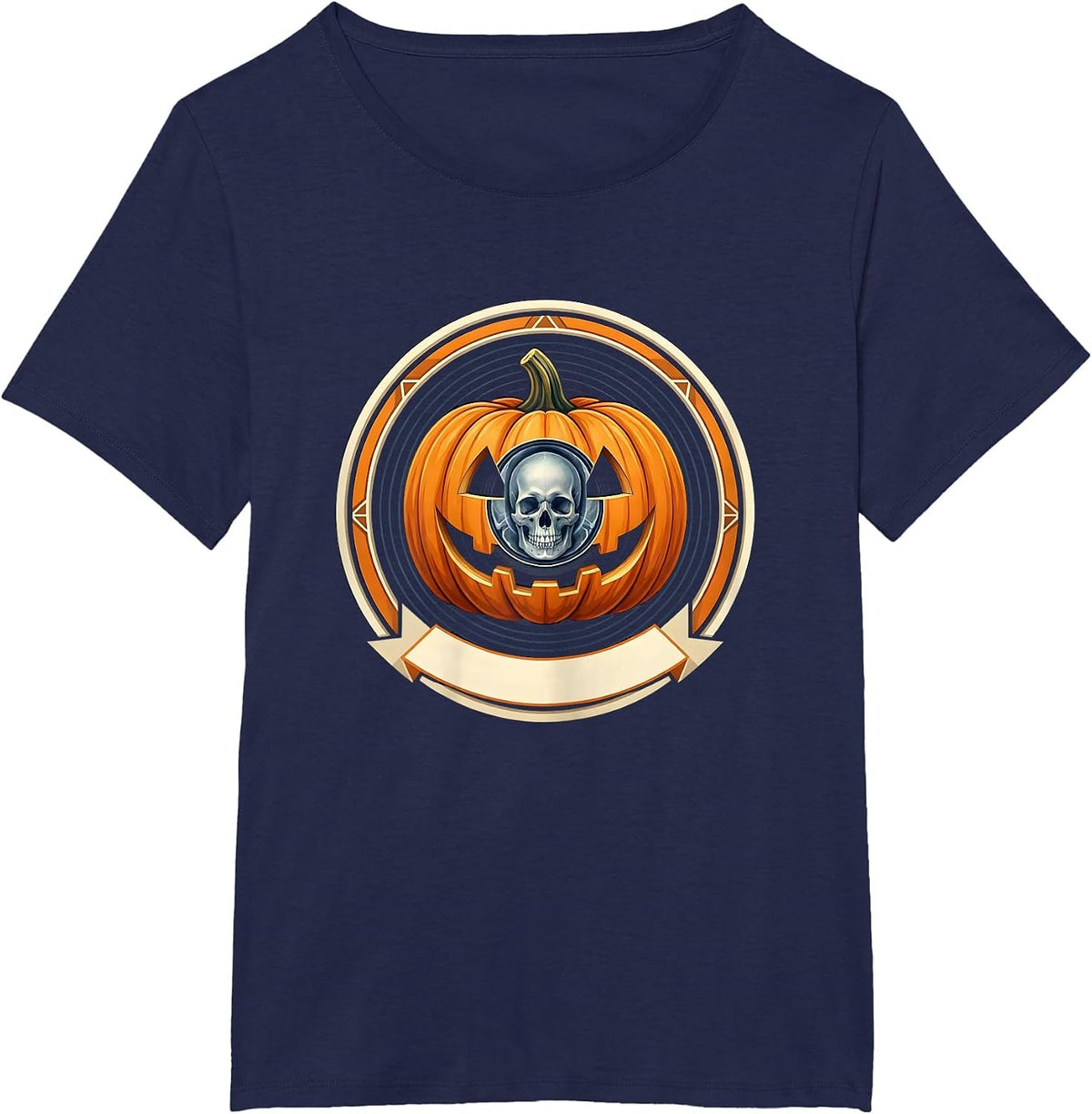 Women's Skull Pumpkin CT Tech Radiology Halloween Humor T-Shirt - Navy Blue