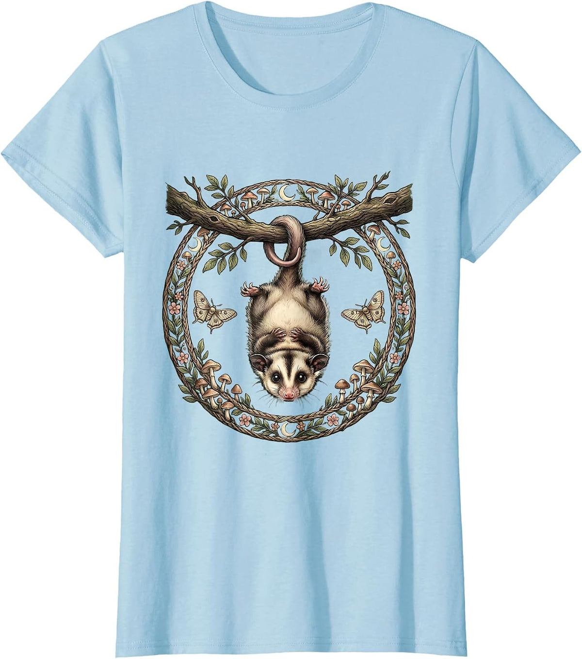 Women's Opossum Hanging Upside Down From Branch T-Shirt - Baby Blue