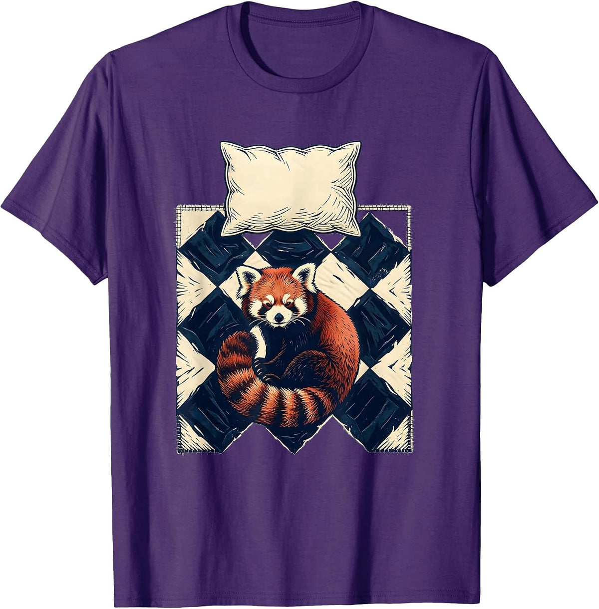 Men's Interlocked Diamond Quilt Sleeping Red Panda Pajama Humor T-Shirt - Purple