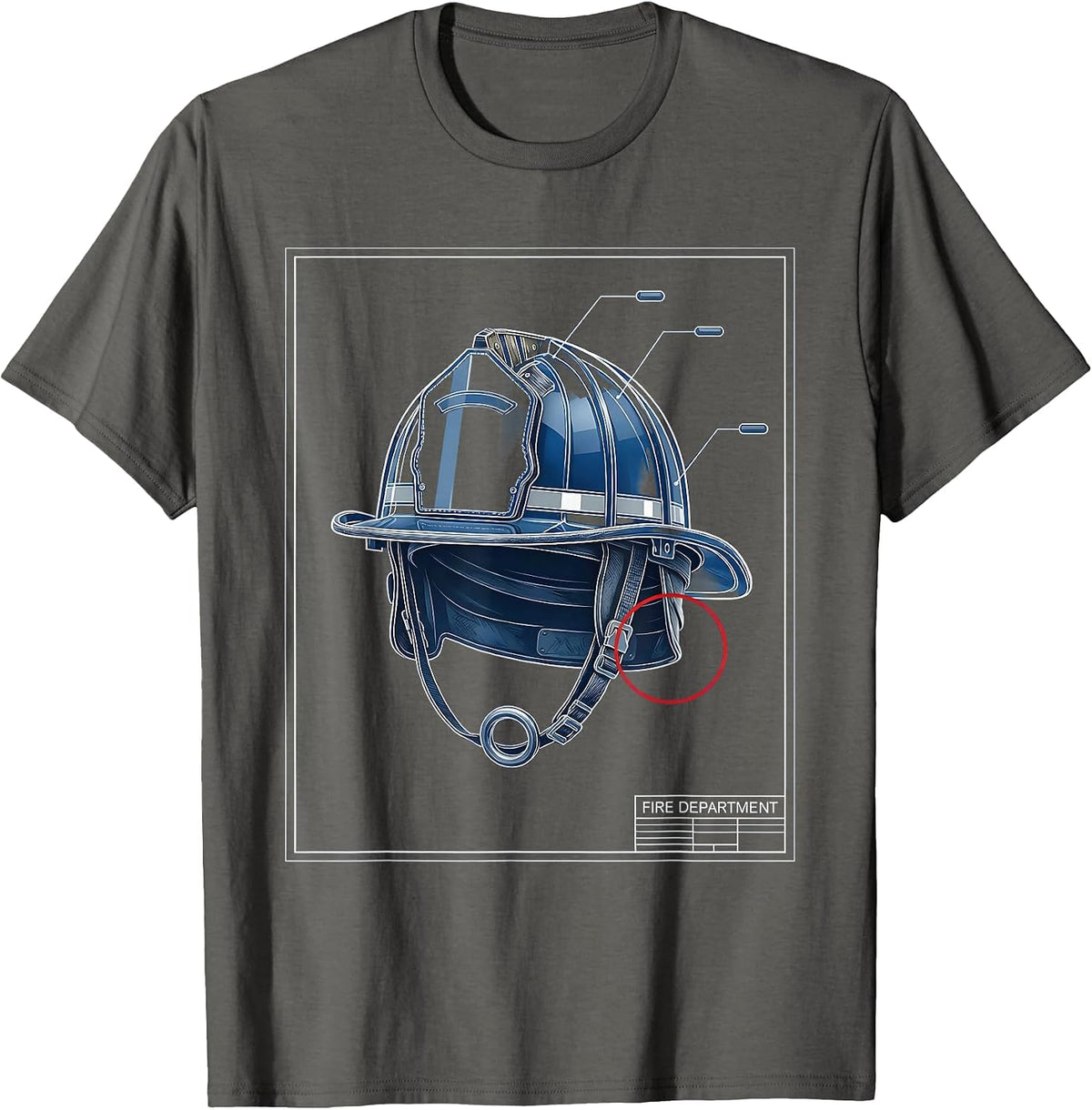 Men's Fire Department Technical Blueprint Firefighter Pride Humor T-Shirt - Asphalt Grey