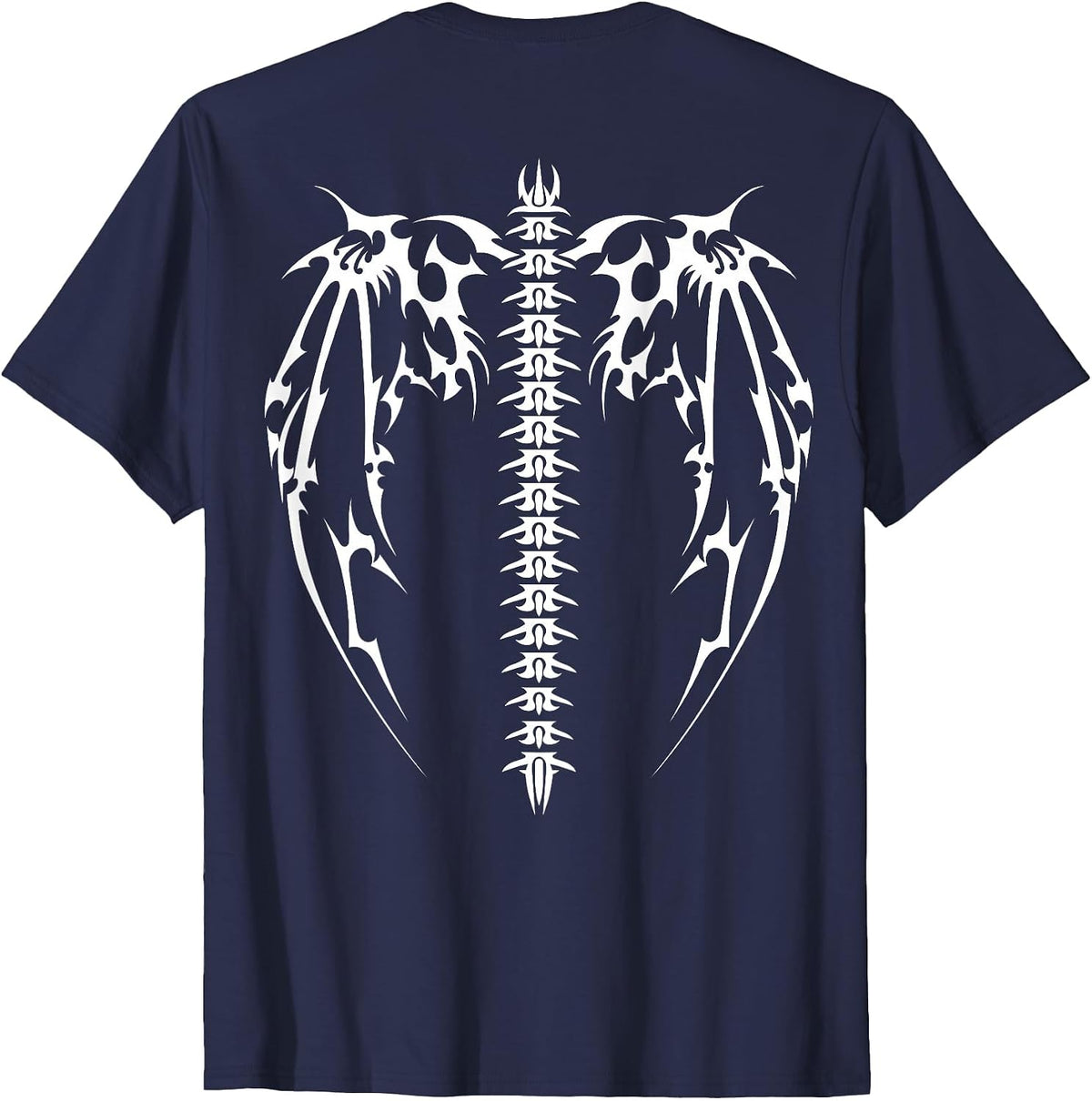 Cyber Wings Tattoo Style Art Robotic Celtic Raven on Back T-Shirt - Navy Blue