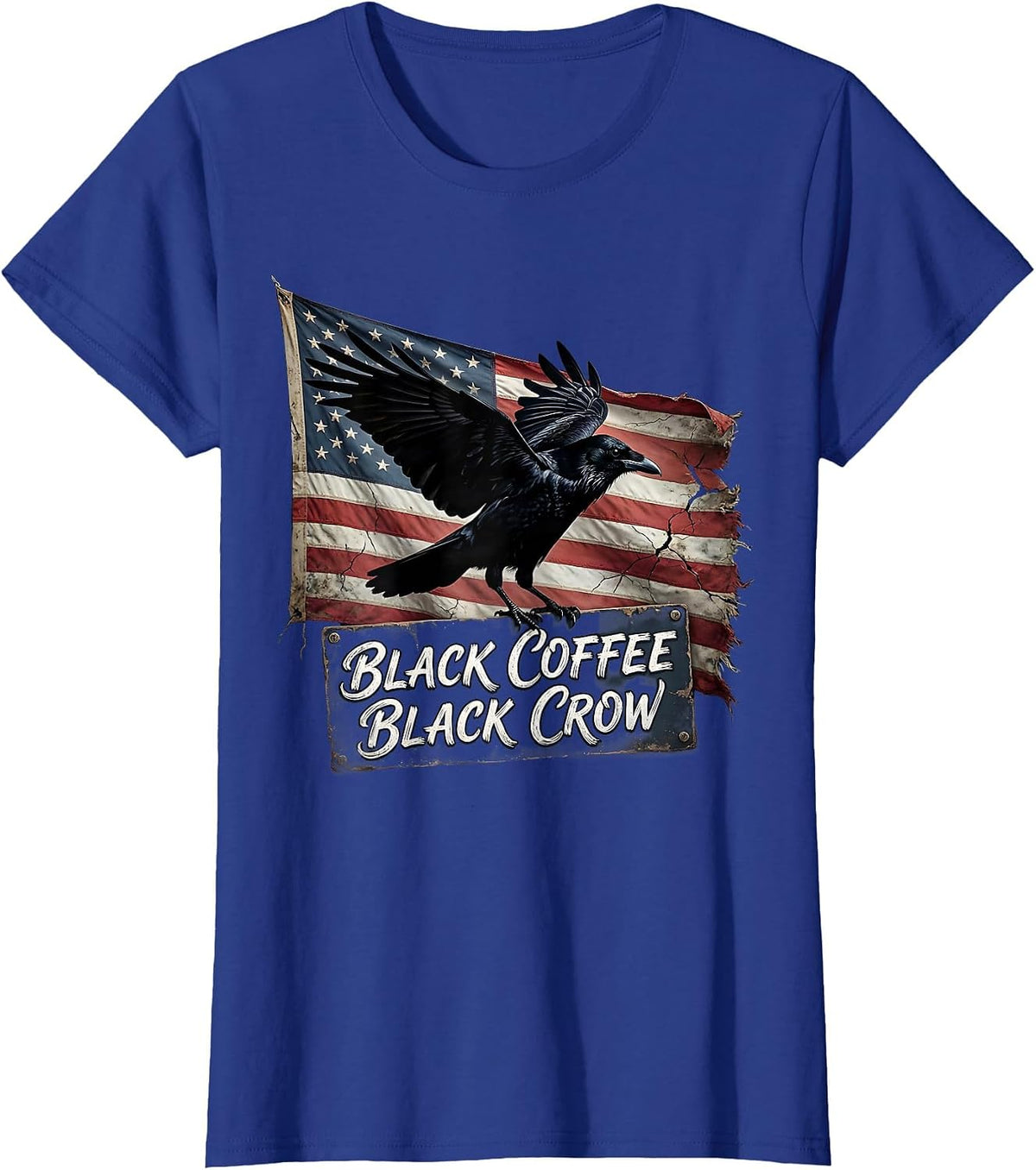 Women's Black Coffee Black Crow Cawf Lover Design T-Shirt - Royal Blue
