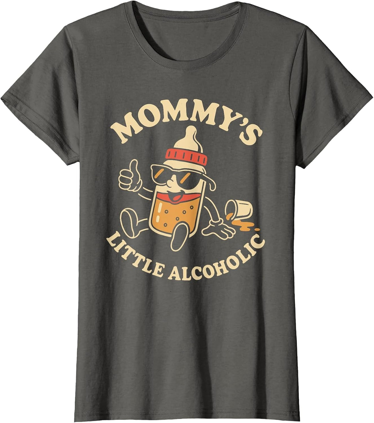 Mommy's Little Alcoholic Funny Drinking Drunk Alcohol Joke T-Shirt - Asphalt Grey
