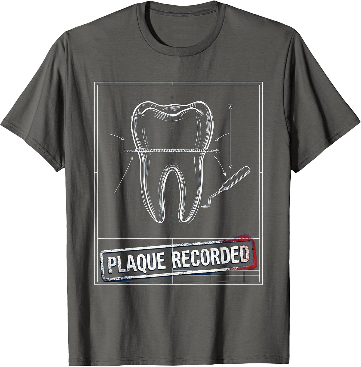Men's Plaque Recorded Technical Blueprint Dental Hygienist Humor T-Shirt - Asphalt Grey