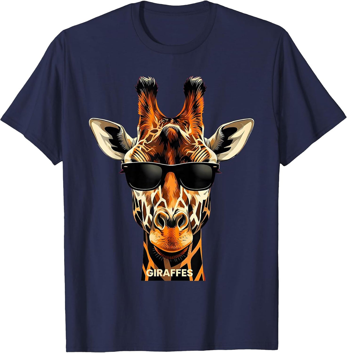 Men's Giraffes Stencil Graphic Mascot Sunglasses Team Spirit T-Shirt - Navy Blue