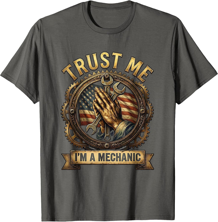 Trust Me I'm a Mechanic Funny Garage Design T-Shirt - Asphalt Grey
