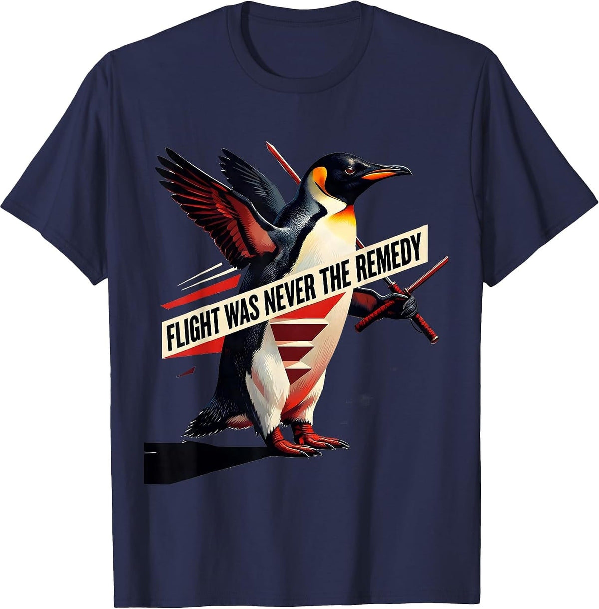 Men's Flight Was Never The Remedy Funny Penguin Martial Arts T-Shirt - Navy Blue