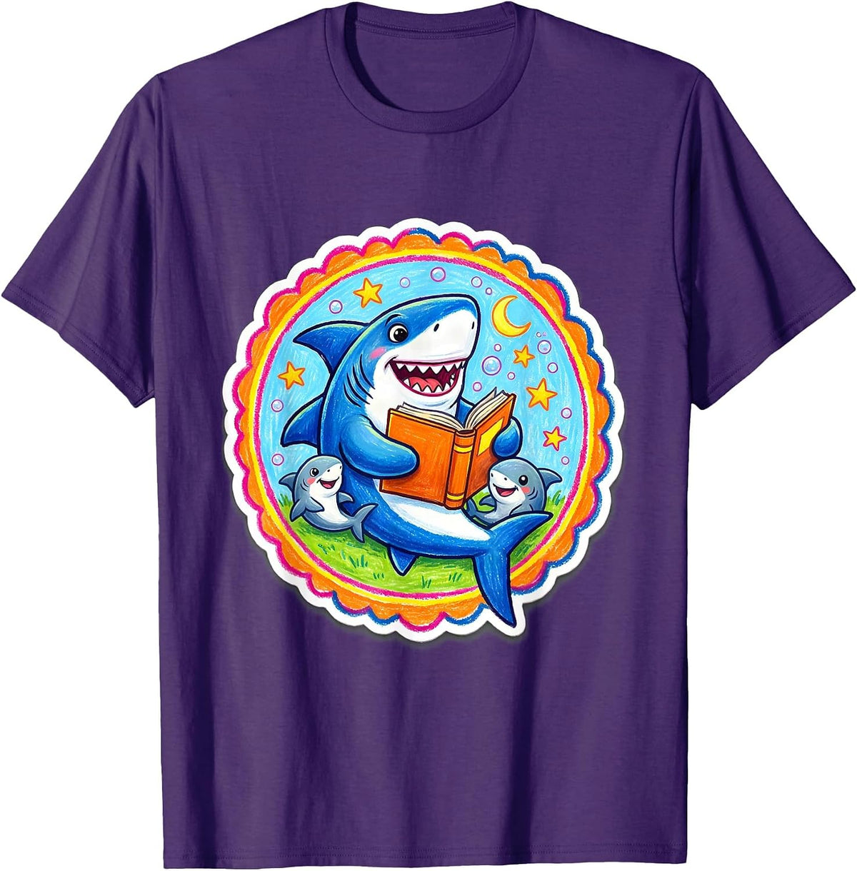 Men's Mommy Shark Bedtime Story Illustration T-Shirt - Purple
