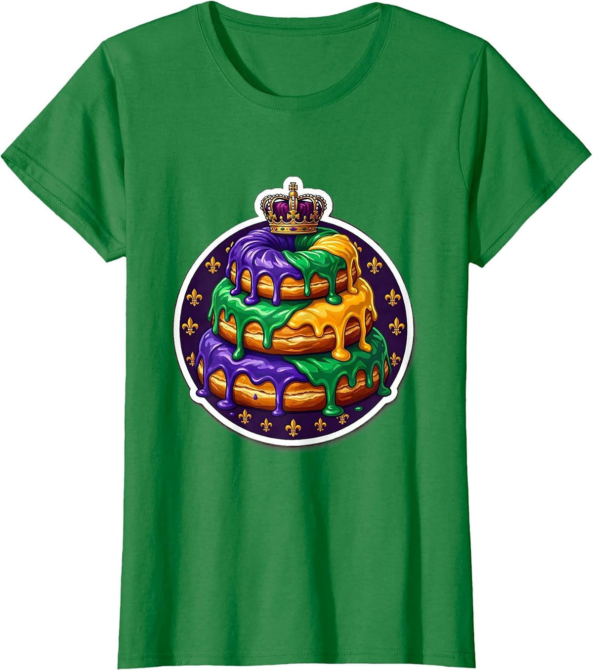 Women's Mardi Gras King Cake Tiered Illustration T-Shirt - Kelly Green
