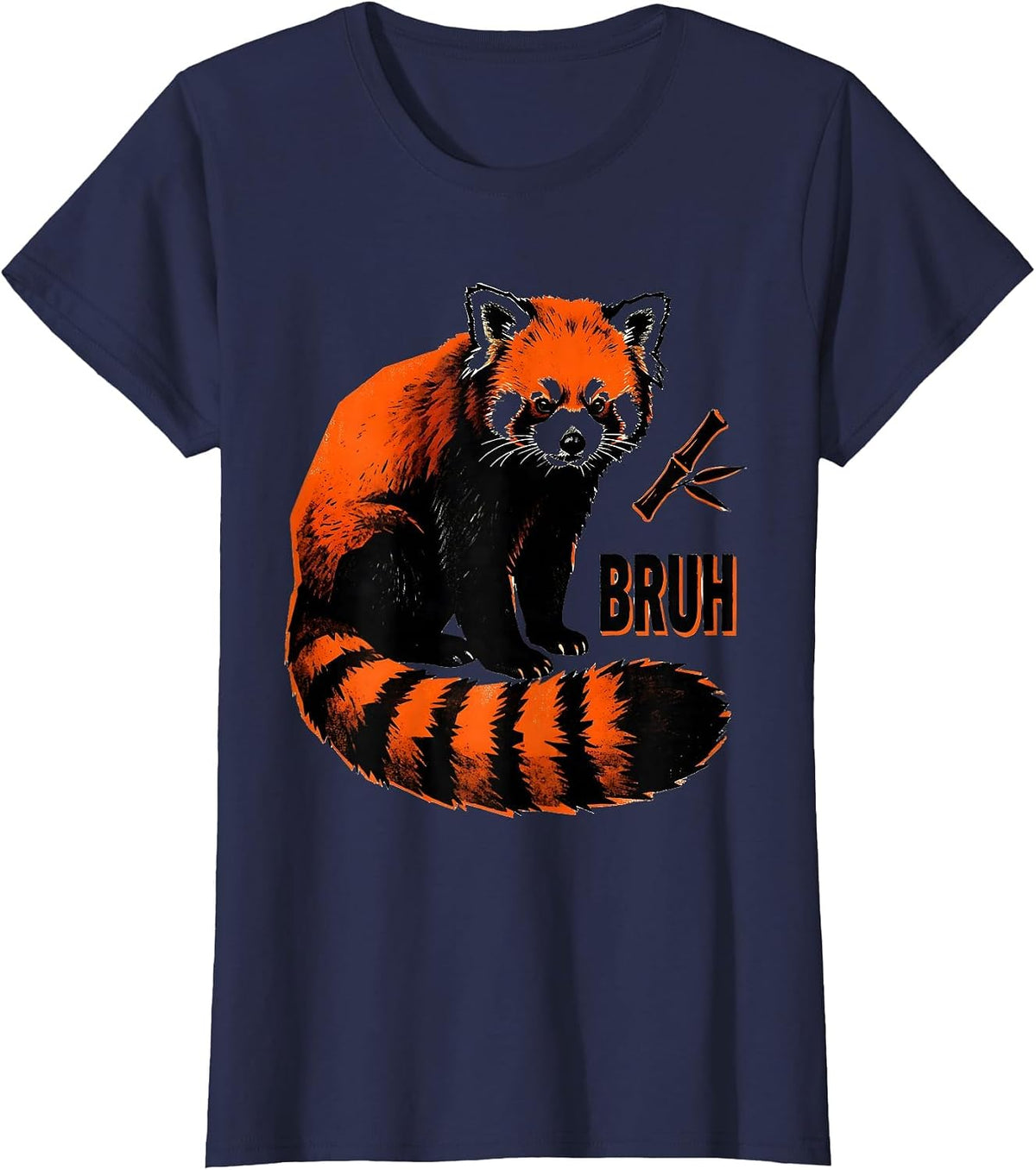 Women's Bruh Oversized Rust-Red Panda Stencil Graphic Novelty Animal T-Shirt - Navy Blue