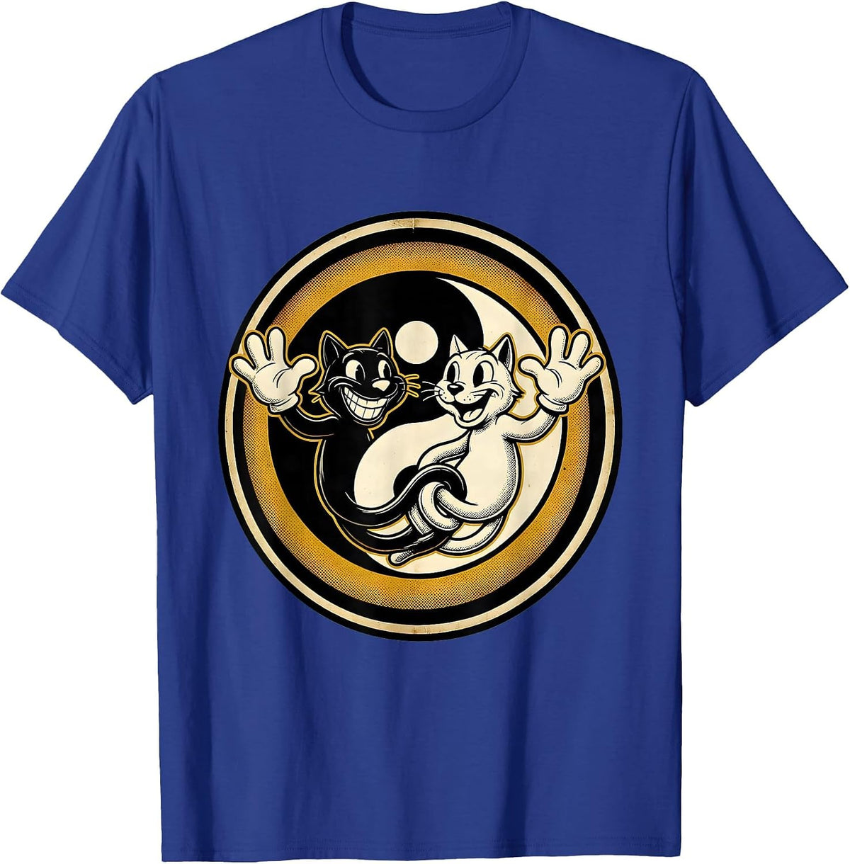 Karma Is A Cat Yin Yang Silhouette Design T-Shirt - Royal Blue
