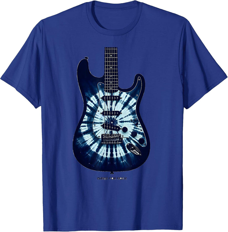Wired for Rock Electric Guitar Music Design T-Shirt - Royal Blue