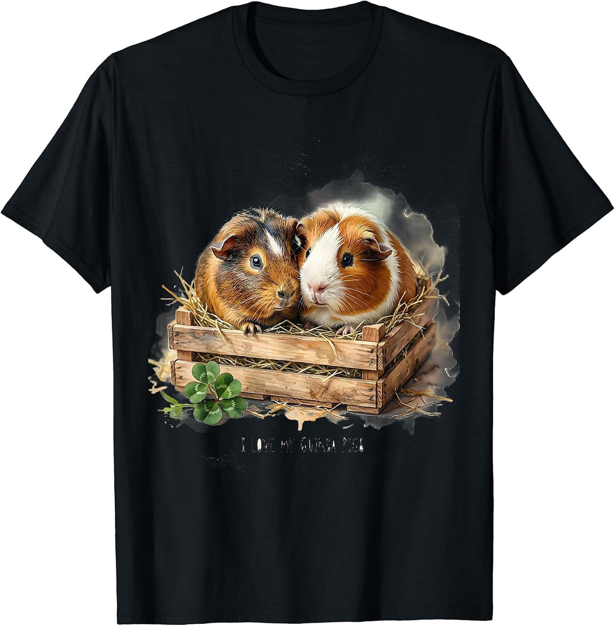 Men's I Love My Guinea Pigs Cute Watercolor Pet Lover Gift T-Shirt - Black
