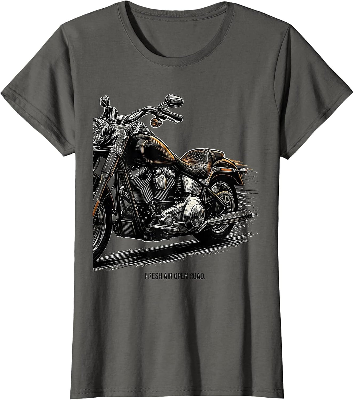 Women's Fresh Air Open Road Motorcycle Design T-Shirt - Asphalt Grey
