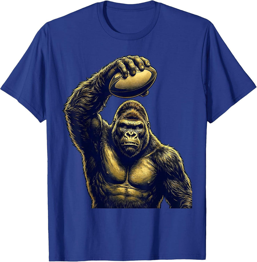 Gorilla Palming Rugby Ball Graphic Design T-Shirt - Royal Blue