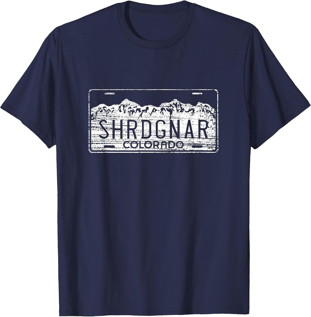 Ski Snowboard Colorado License Plate Shredding Gnar T-Shirt - Navy Blue