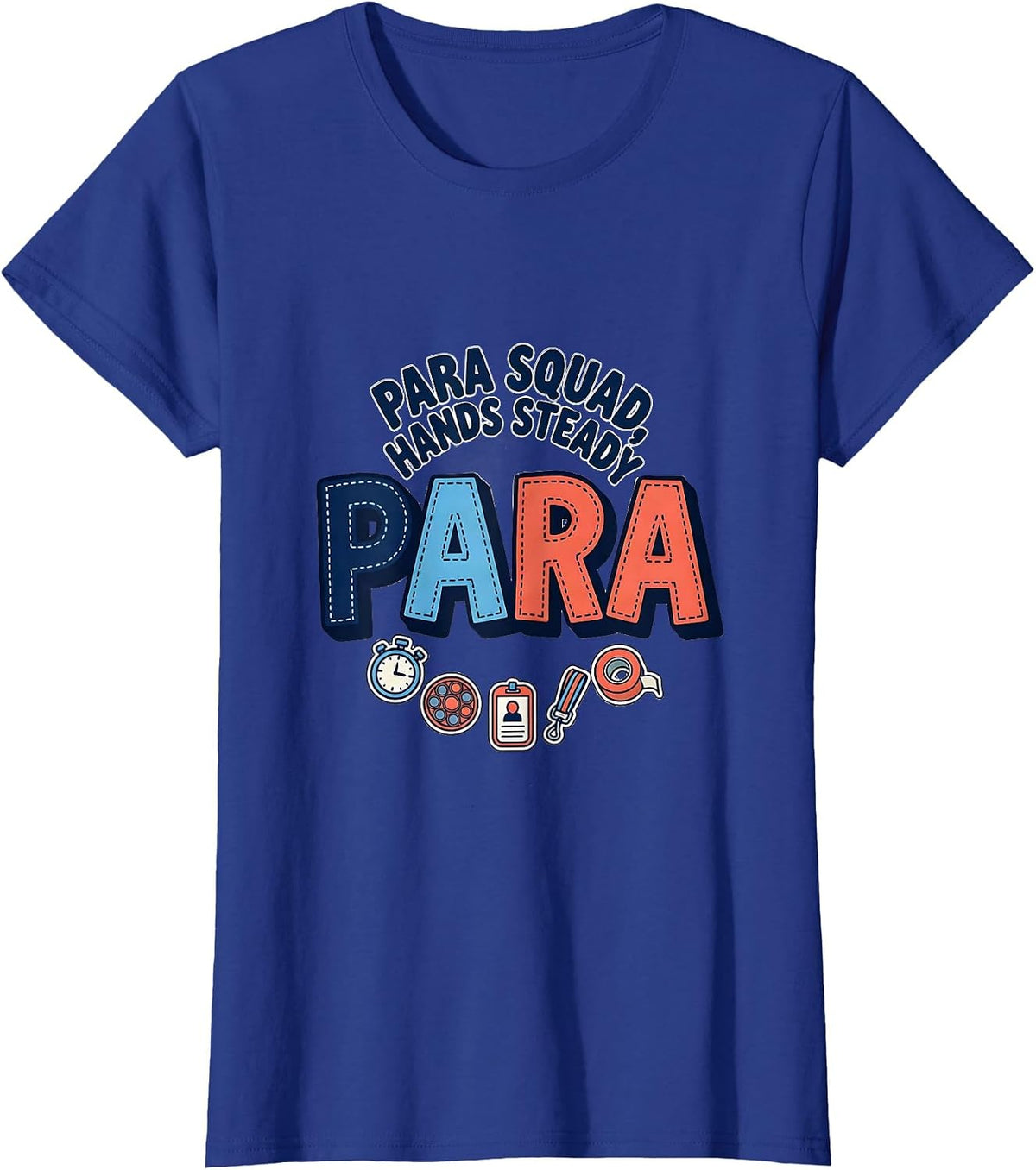 Women's Para Squad Hands Steady Cartoon Paraprofessional Back To T-Shirt - Royal Blue