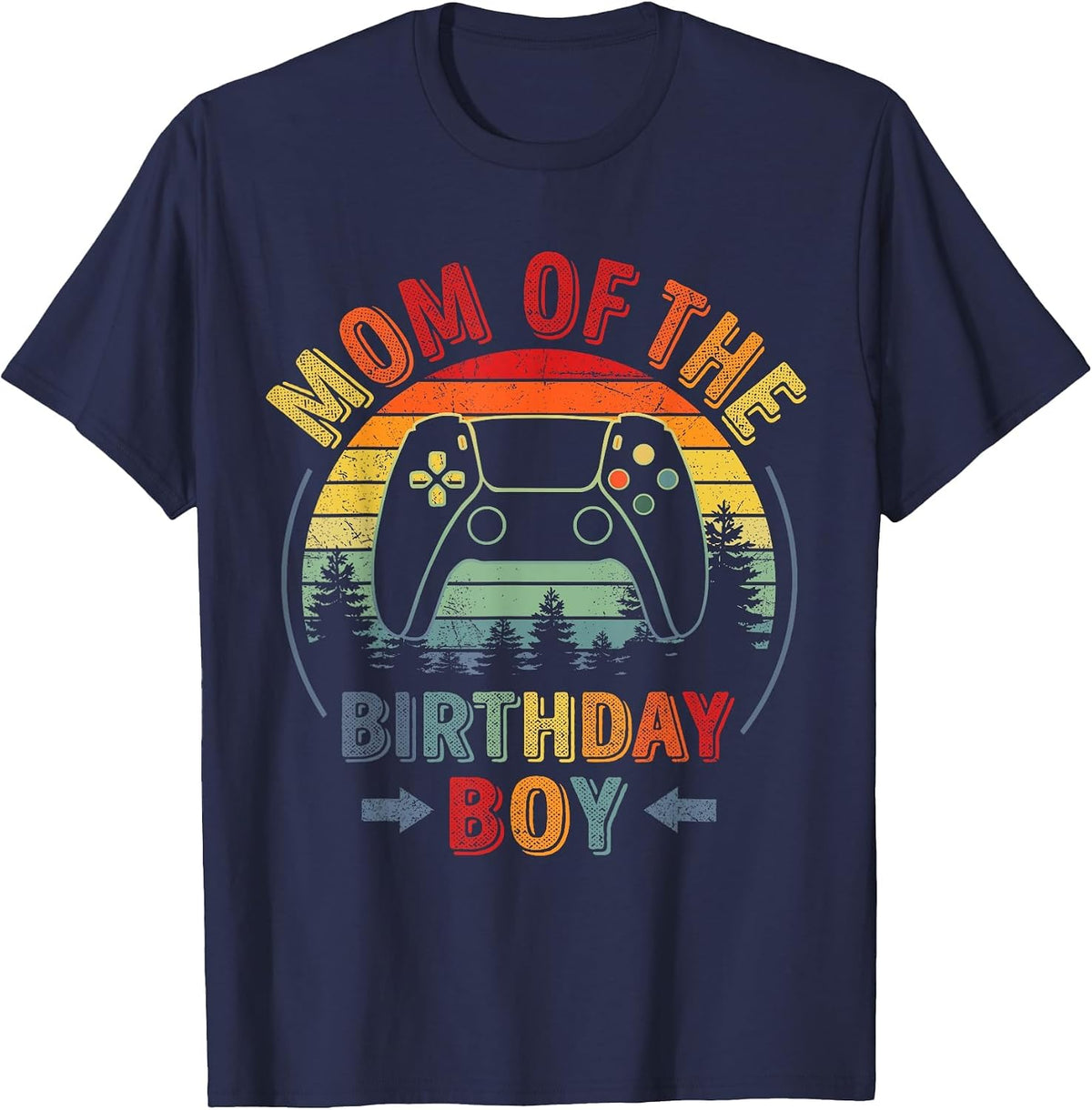 Mom of the Birthday Boy Vintage Matching Gamer Birthday T-Shirt - Navy Blue