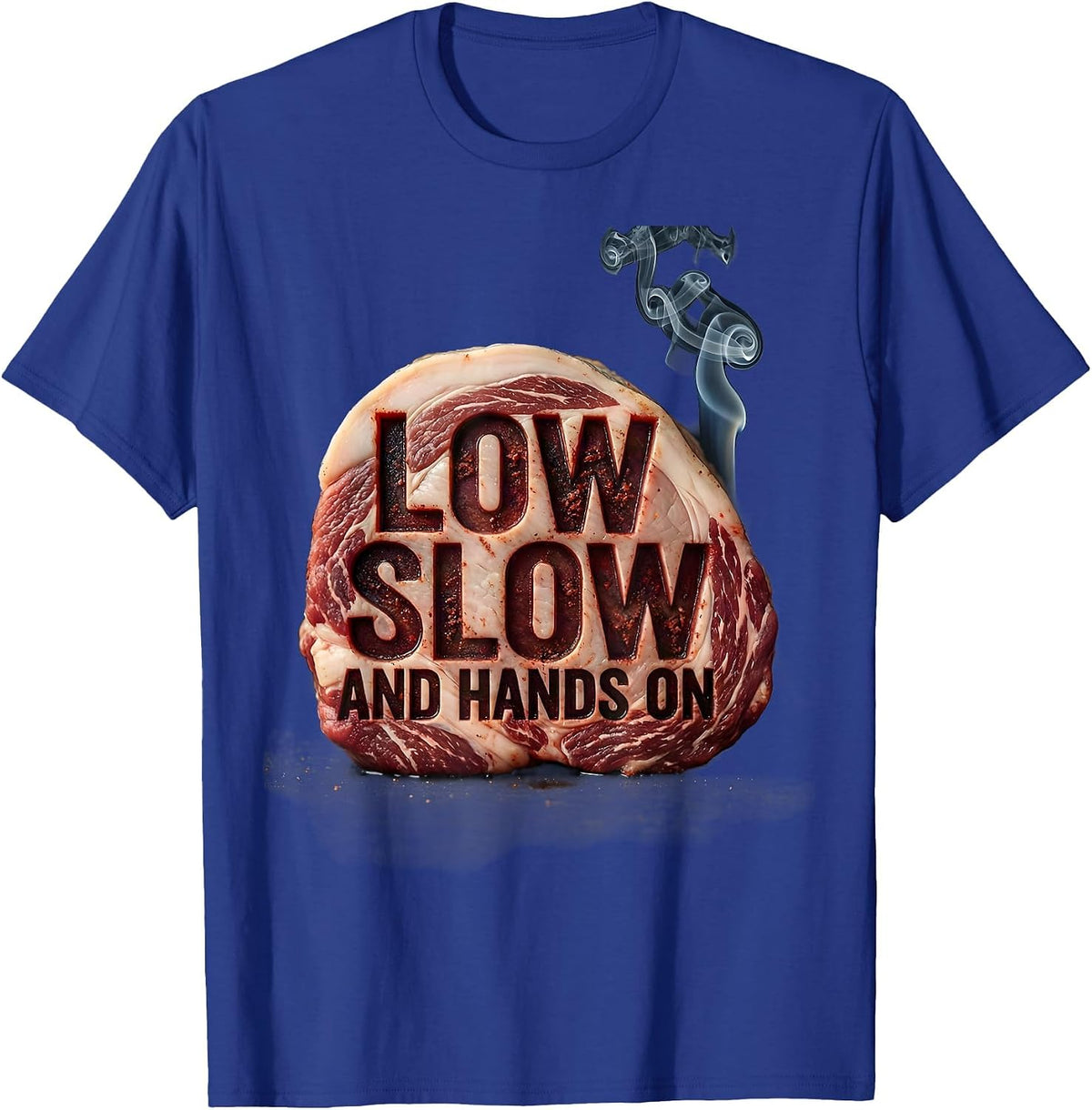 Men's Low, Slow, And Hands On Funny BBQ Grilling Pig Pulled Pork T-Shirt - Royal Blue