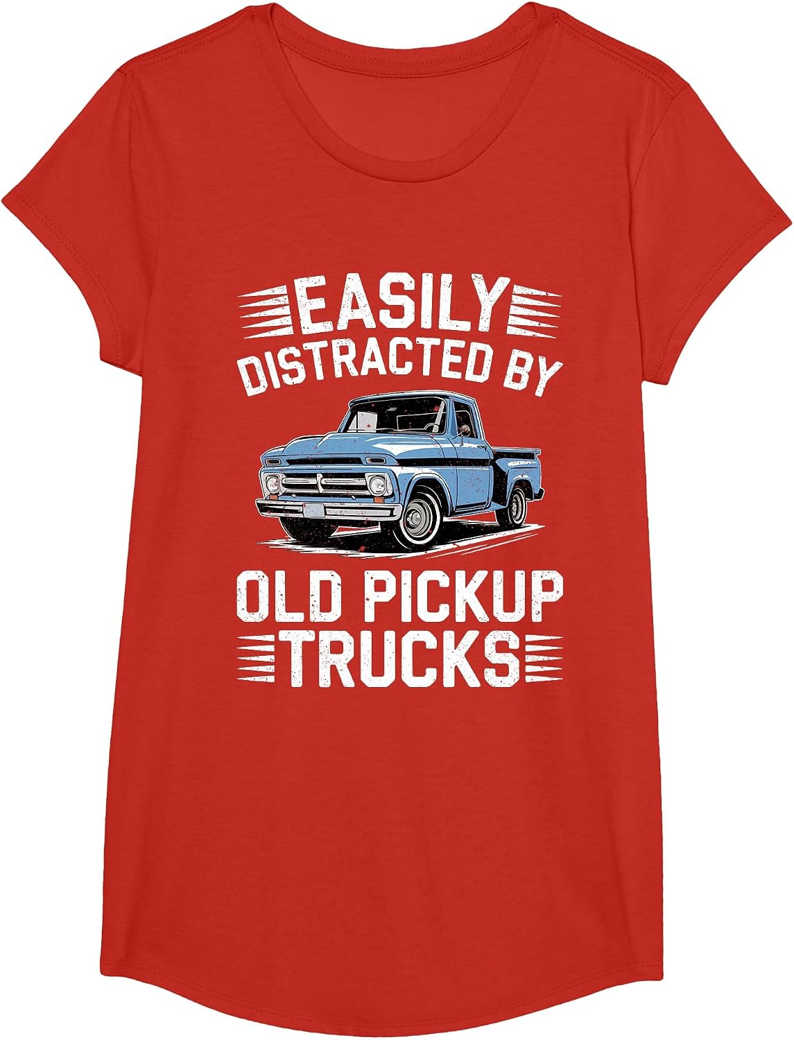 Easily Distracted by Old Pickup Trucks Shirt Vintage Car Guy T-Shirt - Girls Red